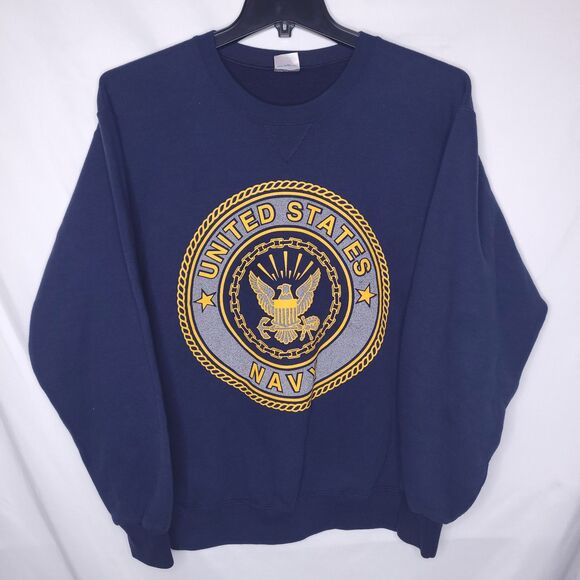 Vintage United States Navy Sweatshirt Mens Medium Navy Fleece - Picture 1 of 12